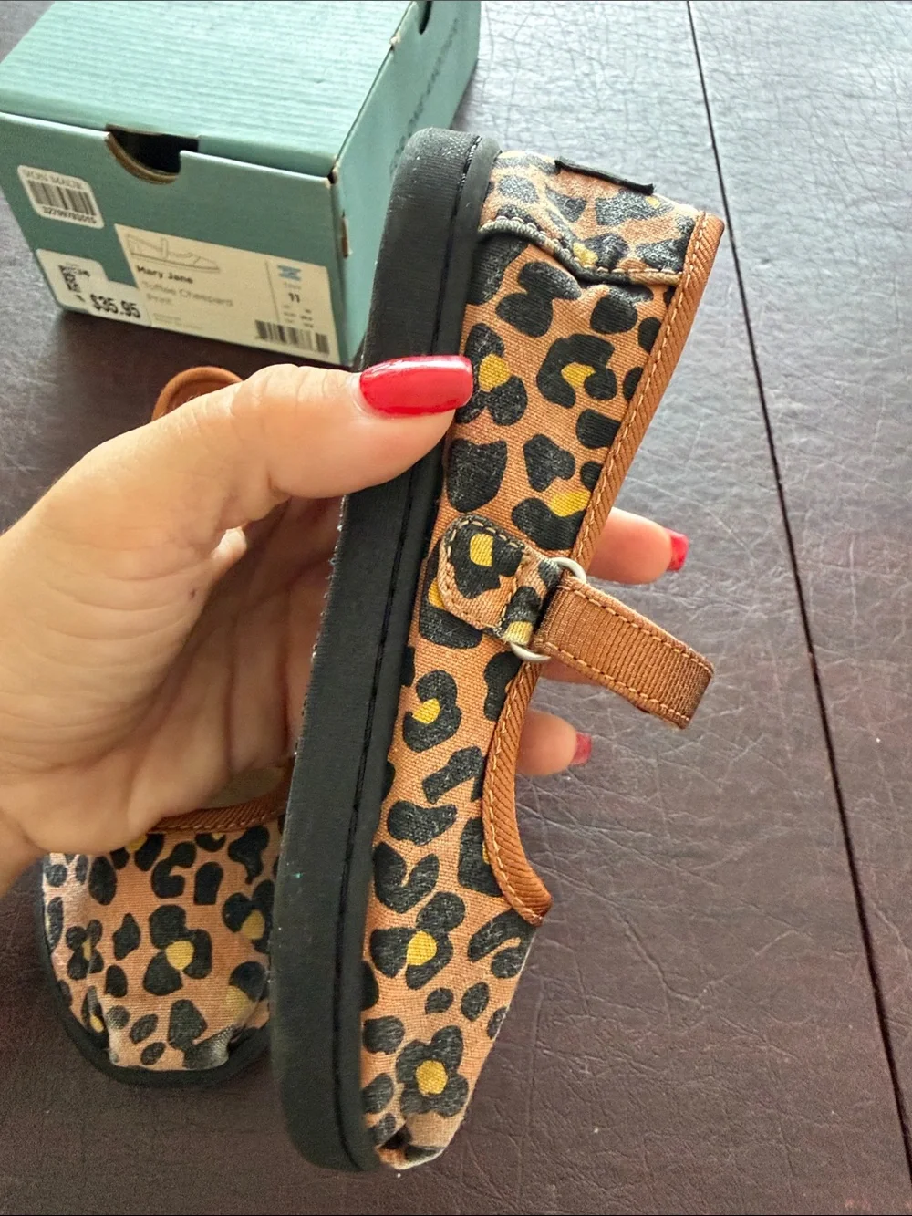 Toms Girls Leopard Print Mary Janes in Brown and Black